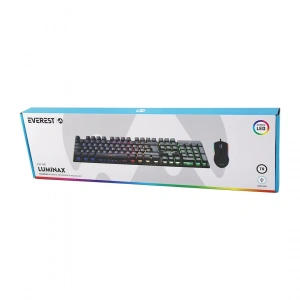 SİYAH GÖKKUŞAĞI IŞIKLI USB KABLOLU OYUNCU KLAVYE - MOUSE SET (5047)