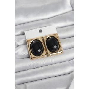 Siyah Kare Model Vintage Gold Renk Kadın Küpe