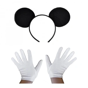 Siyah Mickey Mouse Tacı Ve Beyaz Eldiven Seti Bx40