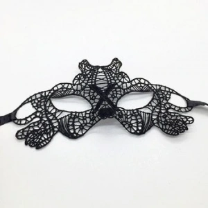 Siyah Renk Dantel İşlemeli Parti Maskesi Model 2 (5047)