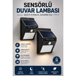 Solar Sensörlü Duvar Lambası Bahçe Lamba 20 Led Işık