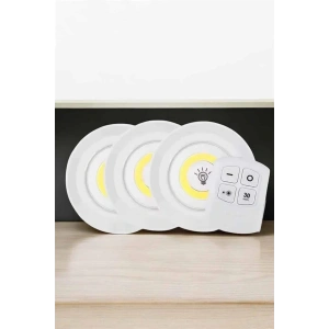 Spot Lamba Led Işık 3lü Uzaktan Kumandalı Pilli Yapışkanlı Kablosuz