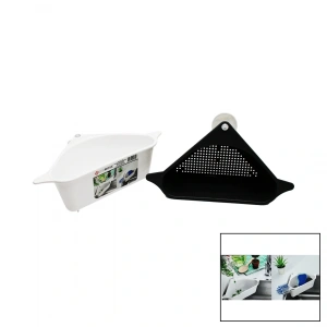 SÜZGEÇLİ LAVABO DÜZENLEYİCİ PLASTİK KÖŞE RAFI VANTUZLU (5047)