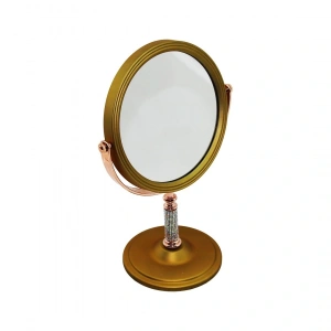TAŞ SAPLI YUVARLAK 7 İNÇ= ÇAP:17.5CM MAKYAJ AYNASI ÇİFT TARAFLI BRONZ - GÜMÜŞ PLS.ÇERÇEVE SABİT AYAK (5047)