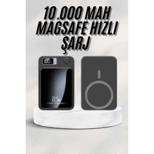 Taşınabilir Şarj Magsafe Powerbank 10.000 mAh Hızlı Şarj Led Göstergeli Kablosuz