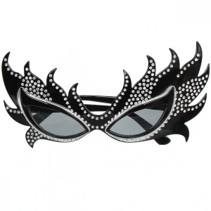 Taşlı Siyah Alev Parti Gözlüğü