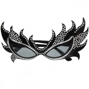 Taşlı Siyah Alev Parti Gözlüğü