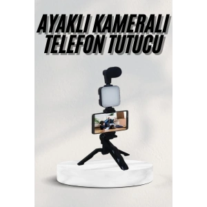 Telefon Tutucu Led Işıklı Kumandalı Mikrofon Telefon Vlog Video Kayıt