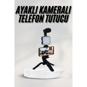 Telefon Tutucu Led Işıklı Kumandalı Mikrofon Telefon Vlog Video Kayıt