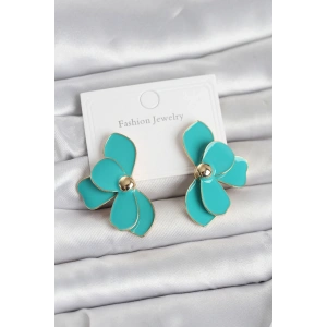 Turkuaz Mineli Lotus Model Pirinç Kadın Küpe