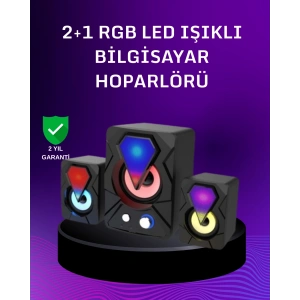 USB Bağlantılı RGB 2.1 Hoparlör Seti Derin Bas ve Renkli Işık