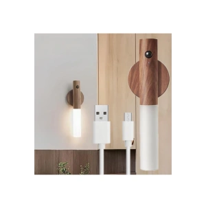 USB Şarjlı Sensörlü Mıknatıslı Ahşap Görünümlü Taşınabilir Duvar Aplik