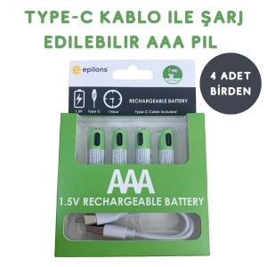 Usb Type-c Şarjlı 4 Adet Aaa 1.5v Lityum Kalem Pil 750mah Uzun Ömürlü