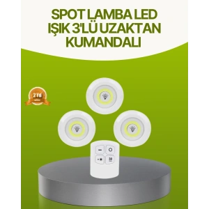 Uzaktan Kumandalı 3 Lü Kablosuz Led Spot Lamba Seti Yapışkanlı Pratik Kullanım
