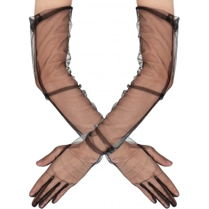 Uzun Boy Likralı Siyah Renk Yetişkin Mega Tül Eldiven 53 Cm Bx40