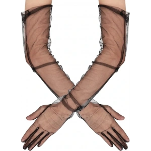 Uzun Boy Likralı Siyah Yetişkin Mega Tül Eldiven