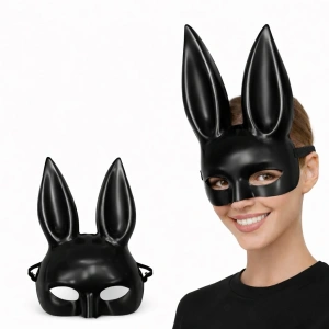 Uzun Kulaklı Siyah Lüks Tavşan Maskesi