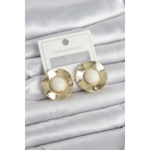 Vintage Model Beyaz Gold Renk Pirinç Kadın Küpe