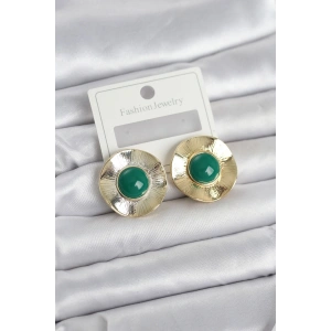 Vintage Model Yeşil Gold Renk Pirinç Kadın Küpe