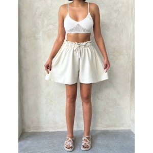 Volanlı keten şort bej s255058