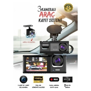 WiFi App Destekli 3 Kameralı Araç Kamerası 170 Derece Geniş Açı Gece Görüşlü G Sensörlü