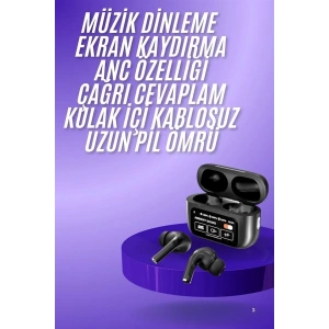 Yeni Nesil ANC Özellikli Çağrı Cevaplayan Dokunmatik Ekranlı Bluetooth Kulaklık Siyah