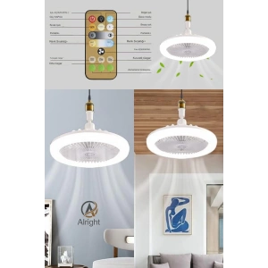 Yeni Nesil E27 Duylu Kumandalı Tavan Vantilatörlü Led Lamba 3 Hız Ayarı ve 3 Renk Ayarı