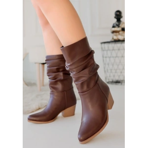 Yior Kahverengi Cilt Topuklu Bot