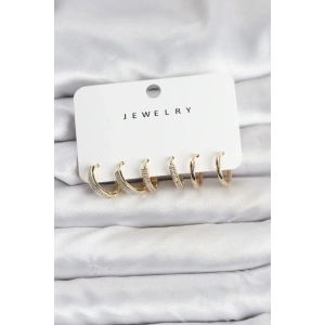 Zirkon Taşlı Gold Renk Pirinç Kadın Küpe Seti