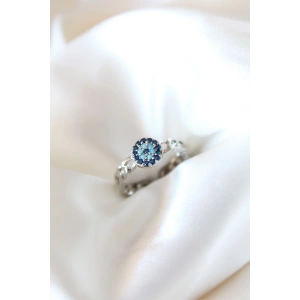 Zirkon Taşlı Nazarlı Gümüş Kaplama Kadın Yüzük