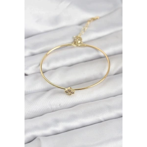 Zirkon Taşlı Yonca Model Gold Renk Kadın Bileklik