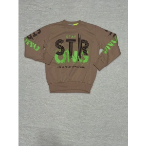 6 yaş str yazı basklı erkek çocuk bisiklet yaka sweat vizon