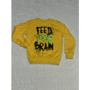 Fed baskılı bisiklet yaka sweatshirt erkek çocuk sarı