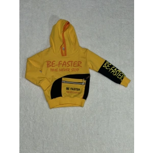 Kapşonlu önü fermuarlı  bf baskılı Sweet shirt erkek çocuk sarı