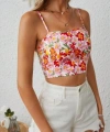 Bella Notte Çok Renkli Retro Çiçekli Askılı Crop B-5510