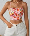 Bella Notte Çok Renkli Retro Çiçekli Askılı Crop B-5510