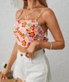 Bella Notte Çok Renkli Retro Çiçekli Askılı Crop B-5510