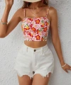 Bella Notte Çok Renkli Retro Çiçekli Askılı Crop B-5510