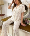 Bella Notte Ekru Çiçek Desenli Yakalı Pijama Takımı 7036