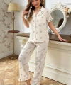 Bella Notte Ekru Çiçek Desenli Yakalı Pijama Takımı 7036