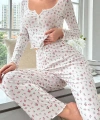 Bella Notte Ekru Sonbahar Romantizmi Uzun Kollu Pijama Takımı 7020