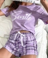 Bella Notte Lila Ekoseli Şort Takım 7530