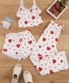 Bella Notte Pamuklu 3 Parça Kalp Desenli Pijama Takımı 7707