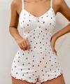 Kadın Beyaz Çilek Baskılı Pijama Tulumu 5127