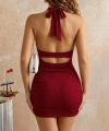 Kadın Bordo Göğüs Dekolteli ve Büzgülü Gece Elbisesi 5226