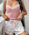 Kadın Çiçek Desenli Dantel Askılı Şortlu Pijama Takımı 5200