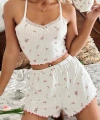 Kadın Çiçek Desenli Dantel Askılı Şortlu Pijama Takımı 5235