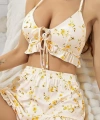 Kadın Çiçekli Ekru Askılı Şortlu Pijama Takım 5017