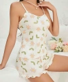 Kadın Ekru Çiçek Baskılı Şortlu Gecelik Pijama Takımı 5047