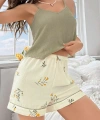 Kadın Ekru Çiçek Baskılı Şortlu Gecelik Pijama Takımı 5099
